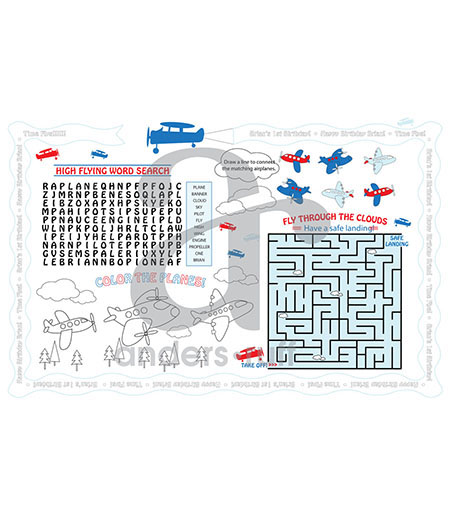 Airplane Birthday Party Customized Activity Coloring Placemat
